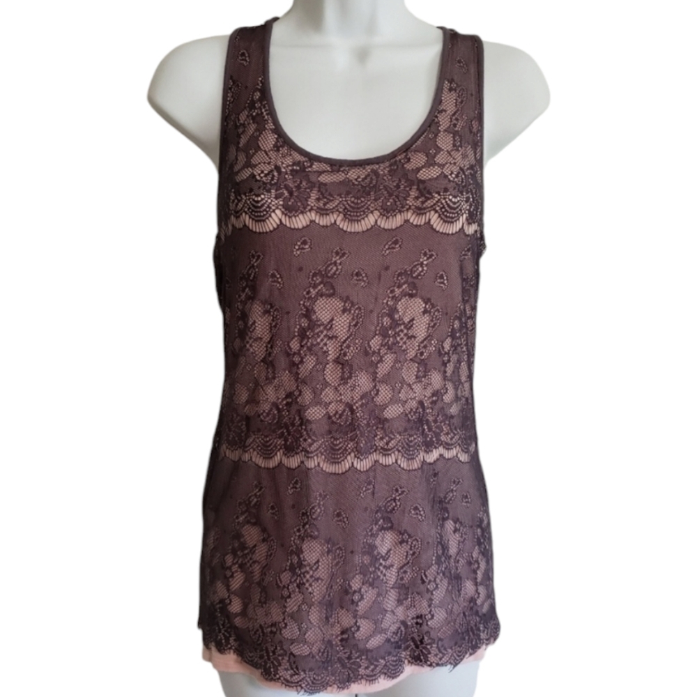Maurices Womens Medium Scoop Neck Lace Overlay Sleeveless Tank Top Pink Purple